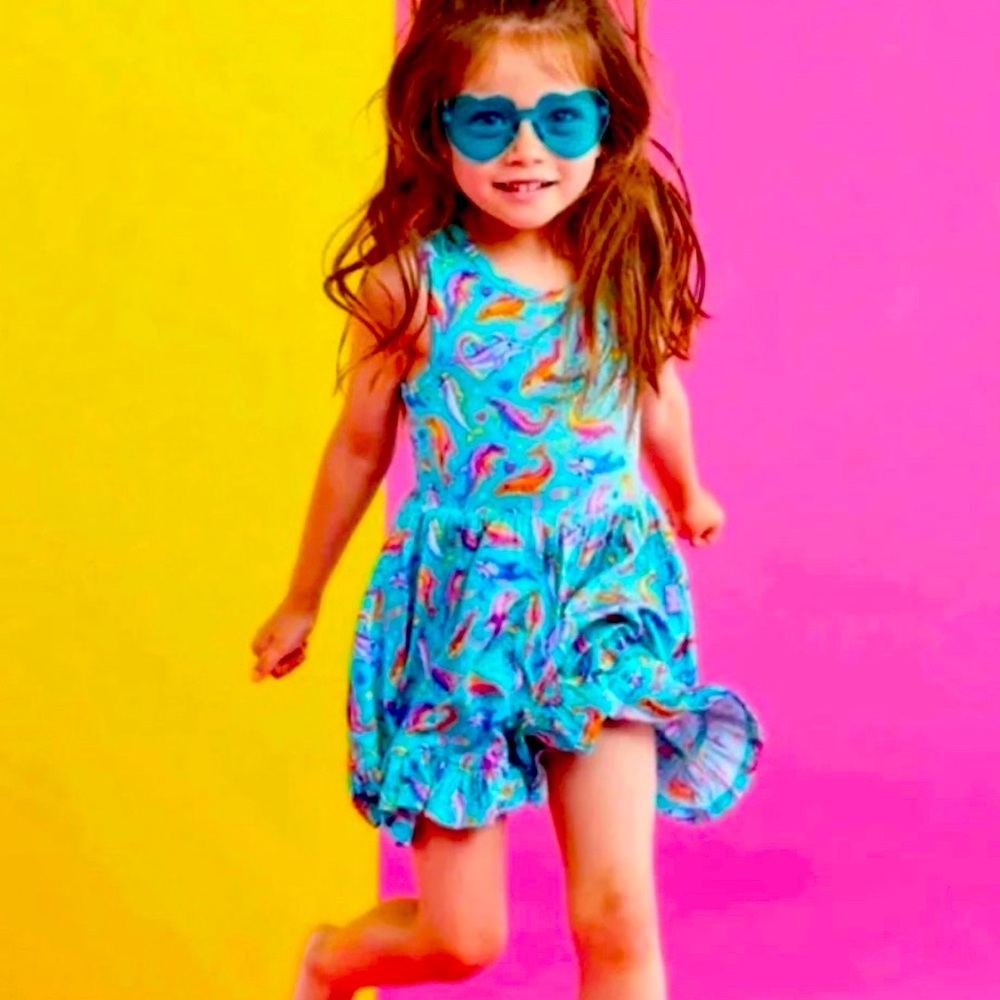 Posh Peanut Lisa Frank Dancing Dolphins twirl dress 3/4